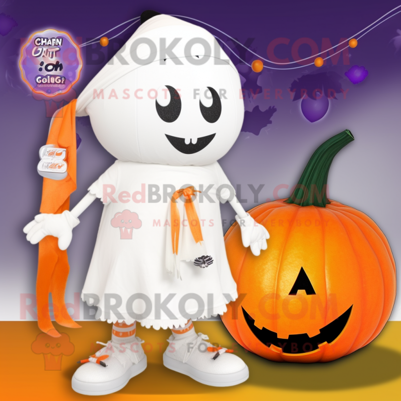 White Pumpkin mascot costume character dressed with a One-Piece Swimsuit and Scarf clips White Pumpkin mascot costume character dressed with a One-Piece Swimsuit and Scarf clips