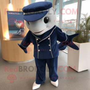 Navy Stingray mascot costume character dressed with a Blazer and Mittens