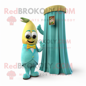 Teal Banana mascot costume character dressed with a Evening Gown and Pocket squares