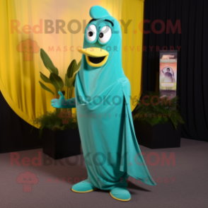 Teal Banana mascot costume character dressed with a Evening Gown and Pocket squares