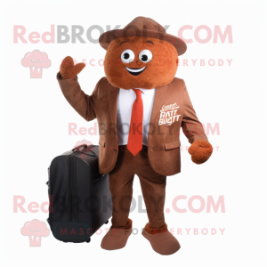 Rust Steak mascot costume character dressed with a Suit Jacket and Backpacks