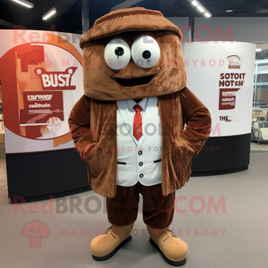 Rust Steak mascot costume character dressed with a Suit Jacket and Backpacks