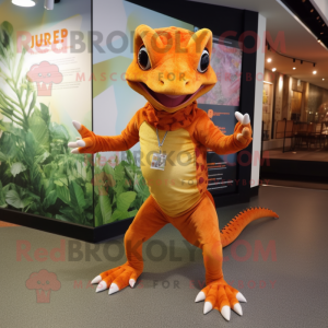 Orange Geckos mascot costume character dressed with a Graphic Tee and Cummerbunds
