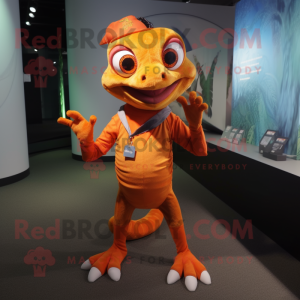 Orange Geckos maskot-dräkt...