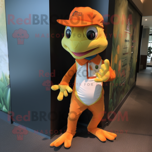 Orange Geckos mascot costume character dressed with a Graphic Tee and Cummerbunds