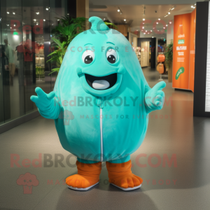 Teal Melon mascot costume character dressed with a Sweatshirt and Necklaces