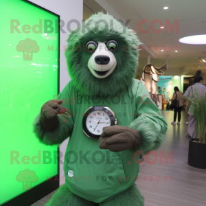 Green Sloth Bear mascot costume character dressed with a Long Sleeve Tee and Bracelet watches