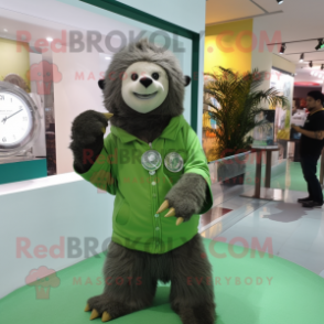 Green Sloth Bear mascot costume character dressed with a Long Sleeve Tee and Bracelet watches