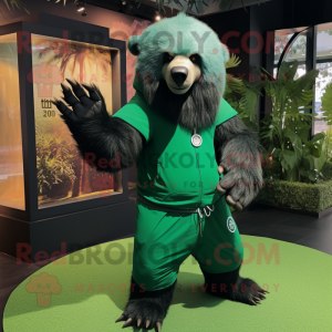 Green Sloth Bear mascot costume character dressed with a Long Sleeve Tee and Bracelet watches