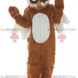 Mascotte de hibou marron et blanc tout poilu - Redbrokoly.com