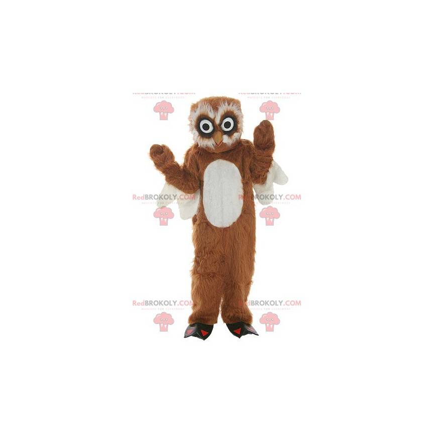 Mascotte de hibou marron et blanc tout poilu - Redbrokoly.com