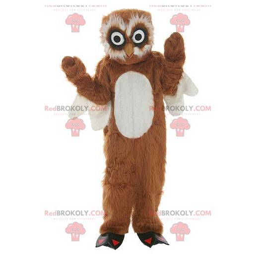 Mascotte de hibou marron et blanc tout poilu - Redbrokoly.com