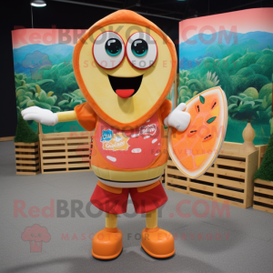 Peach Nachos mascot costume character dressed with a Board Shorts and Coin purses