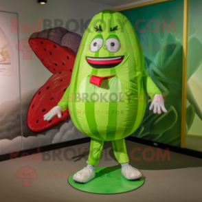 Lime Green Watermelon mascot costume character dressed with a Board Shorts and Foot pads