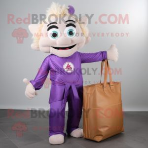 Lavender Pad Thai mascot costume character dressed with a Rash Guard and Tote bags