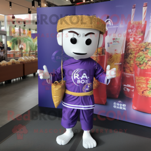 Lavender Pad Thai mascot costume character dressed with a Rash Guard and Tote bags