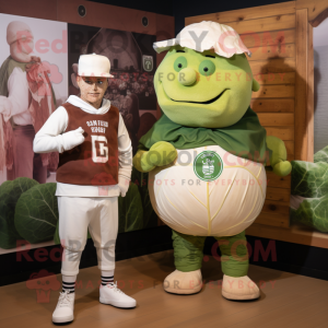 Olive Corned Beef And Cabbage mascot costume character dressed with a Graphic Tee and Berets