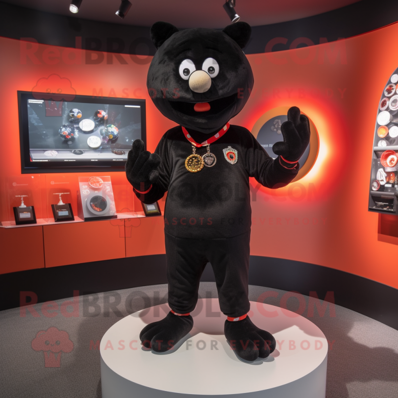 Black Bracelet mascot costume character dressed with a Rash Guard and Tie pins Black Bracelet mascot costume character dressed with a Rash Guard and Tie pins