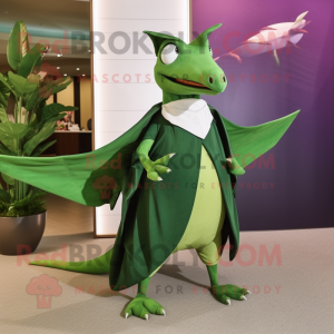 Forest Green Pterodactyl mascot costume character dressed with a Wrap Skirt and Pocket squares