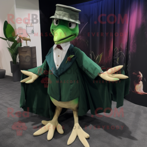 Forest Green Pterodactyl mascot costume character dressed with a Wrap Skirt and Pocket squares