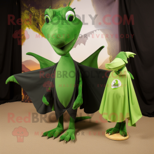 Forest Green Pterodactyl mascot costume character dressed with a Wrap Skirt and Pocket squares