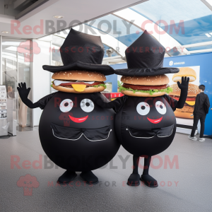 Black Hamburger mascot costume character dressed with a Mini Dress and Hats
