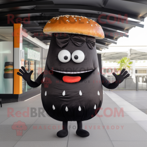 Black Hamburger mascot costume character dressed with a Mini Dress and Hats
