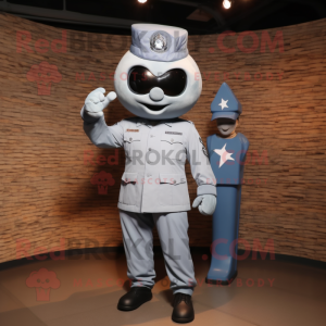 Gray Air Force Soldier mascot costume character dressed with a Flare Jeans and Watches