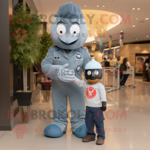 Gray Air Force Soldier mascot costume character dressed with a Flare Jeans and Watches