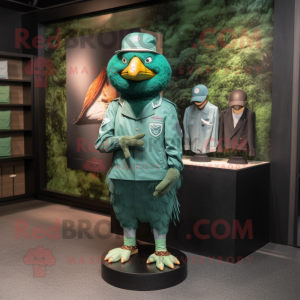 Forest Green Quail mascot costume character dressed with a Rash Guard and Hats