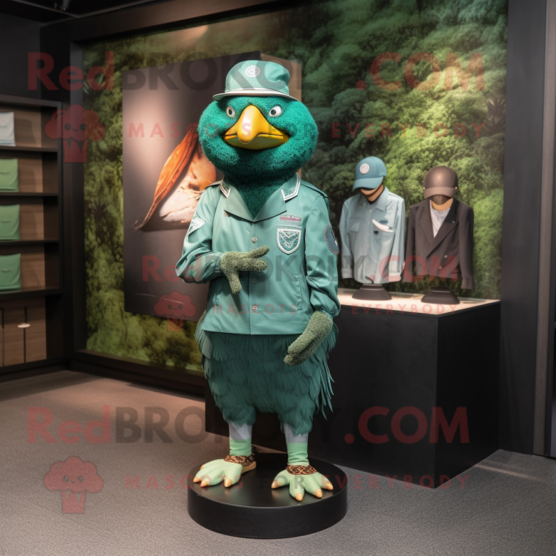 Forest Green Quail mascot costume character dressed with a Rash Guard and Hats