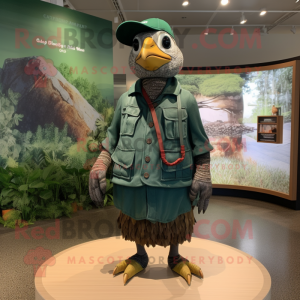 Forest Green Quail mascot costume character dressed with a Rash Guard and Hats