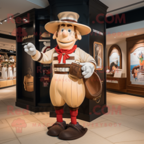 Tan Ring Master mascot costume character dressed with a Rugby Shirt and Handbags