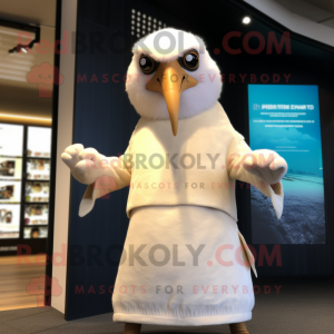 Cream Albatross mascot costume character dressed with a Bodysuit and Cummerbunds