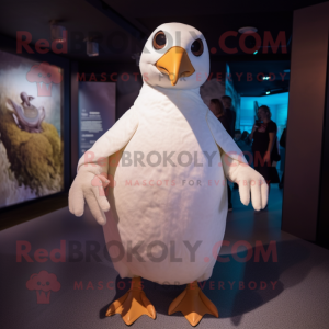 Cream Albatross mascot costume character dressed with a Bodysuit and Cummerbunds