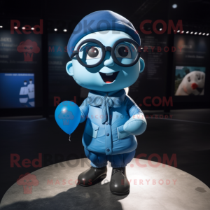 Blue Love Letter mascot costume character dressed with a Bomber Jacket and Eyeglasses