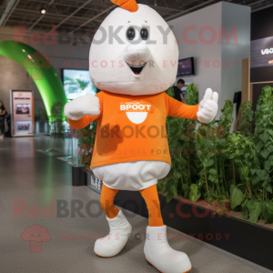 Cream Carrot mascot costume character dressed with a Running Shorts and Smartwatches