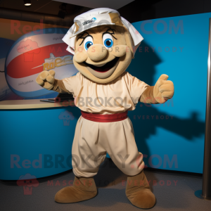 Tan Gyro mascot costume character dressed with a Capri Pants and Headbands