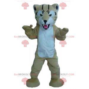 Mascot tigre beige y blanco mirando feroz - Redbrokoly.com