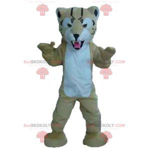 Mascote de tigre bege e branco parecendo feroz - Redbrokoly.com