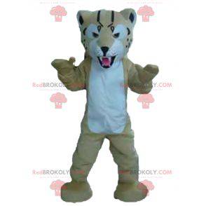 Mascote de tigre bege e branco parecendo feroz - Redbrokoly.com