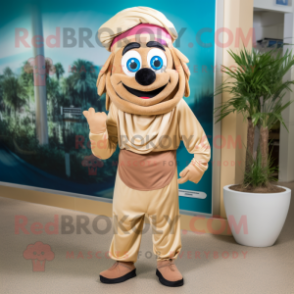 Tan Gyro mascot costume character dressed with a Capri Pants and Headbands