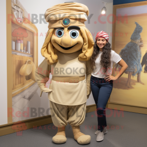 Tan Gyro mascot costume character dressed with a Capri Pants and Headbands