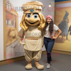 Tan Gyro mascot costume character dressed with a Capri Pants and Headbands
