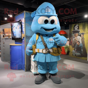 Sky Blue Chief mascot costume character dressed with a Cargo Pants and Bracelet watches