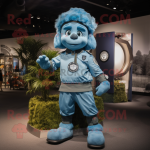 Sky Blue Chief mascot costume character dressed with a Cargo Pants and Bracelet watches