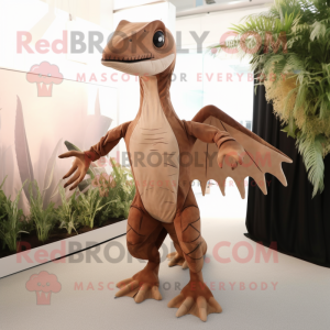 Brown Dimorphodon mascot costume character dressed with a Playsuit and Foot pads
