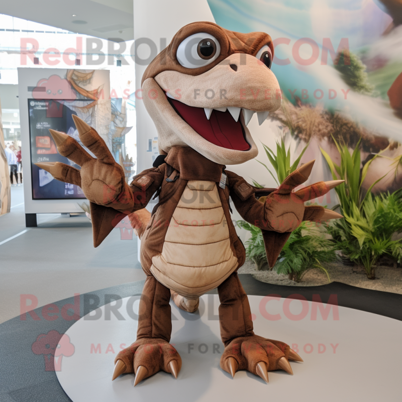 Brown Dimorphodon mascot costume character dressed with a Playsuit and Foot pads Brown Dimorphodon mascot costume character dressed with a Playsuit and Foot pads
