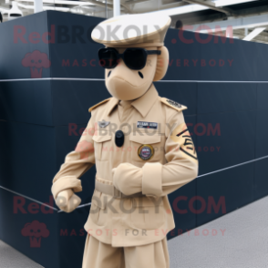 Tan Navy Soldier mascot costume character dressed with a Blazer and Sunglasses