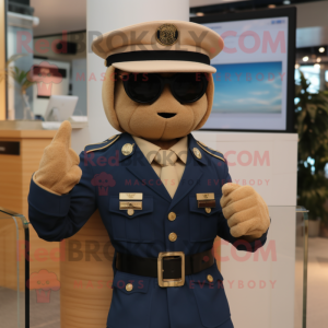 Tan Navy Soldier mascot costume character dressed with a Blazer and Sunglasses